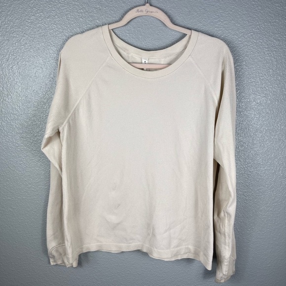 Athleta Tops - Athleta Speckled Waffle Thermal Long Sleeve Womens XL Cream Lightweight
